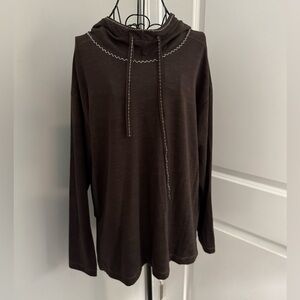NWT Max Studio Brown Textured Funnel Neck Pullover Hoodie Size Large